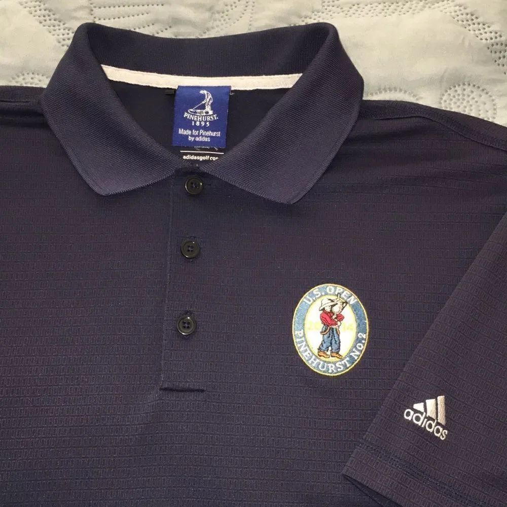 Adidas Climalite 2014 US Open Pinehurst Putter Boy No. 2 golf polo shirt L Blue